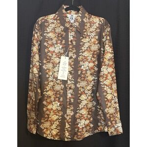 NWT Vintage Kennington Mod Daggar Rayon Graphic Button Up Long Sleeve Shirt Mens